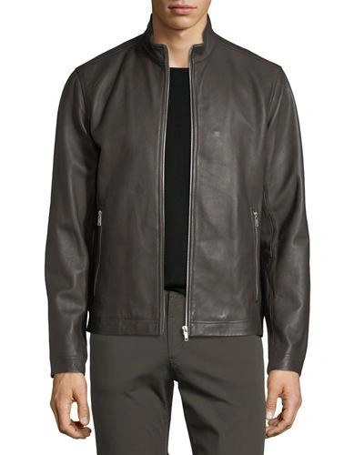 Theory Kelleher Morvek L Leather Jacket In Espresso