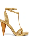 Burberry Riveted Metallic Leather High Cone-heel Sandals In Gold