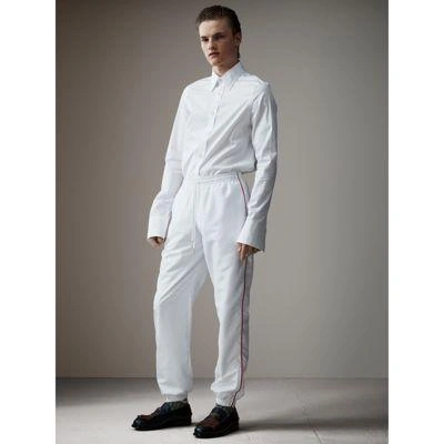 Burberry Poplin Track Pants With Contrast Piping In White