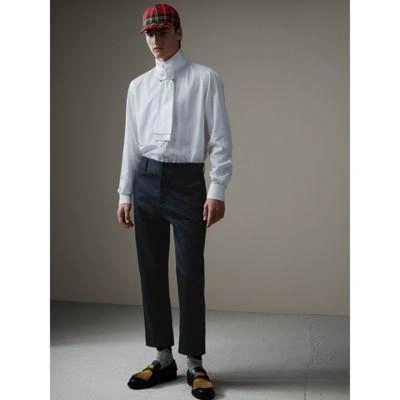 Burberry Cotton Twill Cropped Chinos In Navy