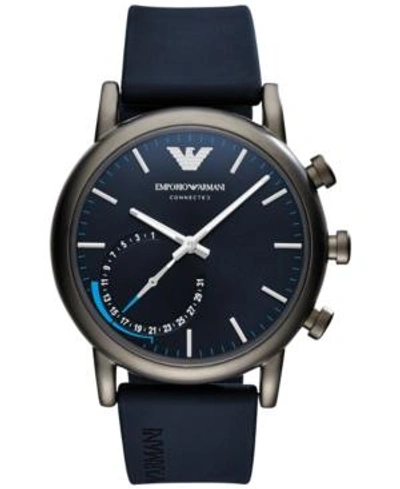 Emporio Armani Men's Connected Blue Rubber Strap Hybrid Smart Watch 43mm In Blue/ Blue