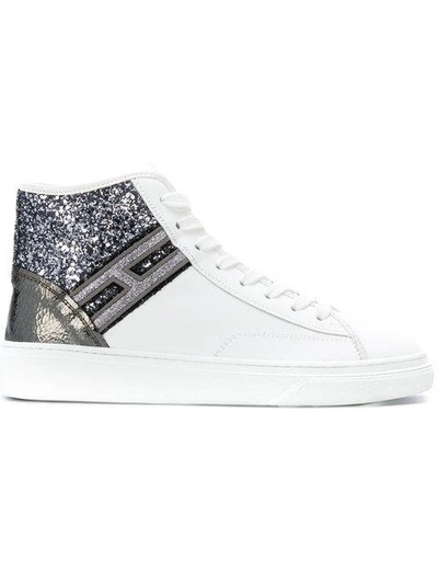 Hogan Glitter Hi-top Sneakers In Bianco-argento