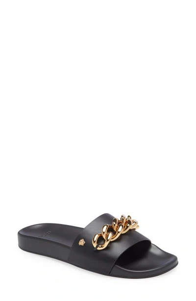 Versace Women's  Black Leather Sandals In Black- Gold