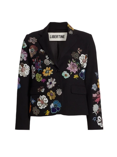 Libertine Mille Fleur Beaded Short Blazer In Black