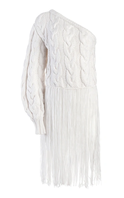 Alejandra Alonso Rojas Women's Fringed Cable-knit Cashmere One-shoulder Sweater In White