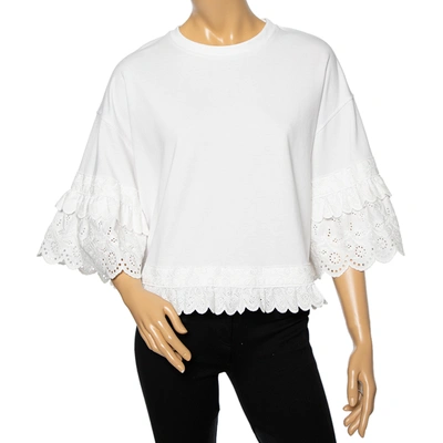 Pre-owned Mcq By Alexander Mcqueen White Cotton Eyelet Trimmed Ruffled T-shirt S