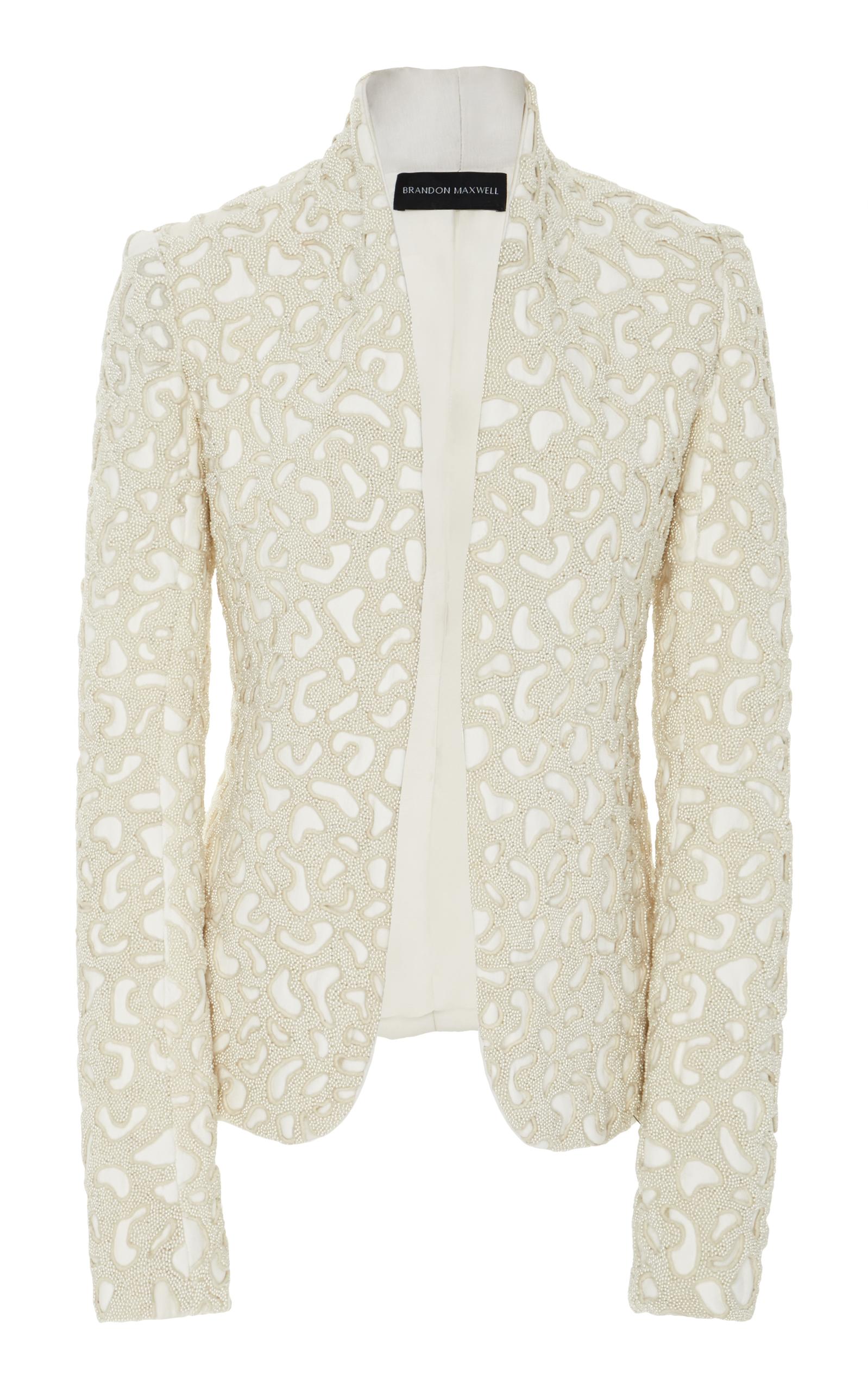 Brandon Maxwell Leopard Pearl Embroidered Jacket In Neutral | ModeSens