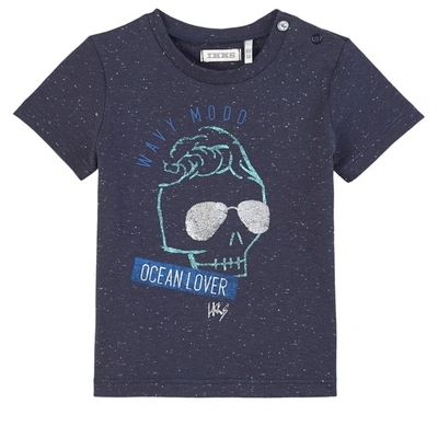 Ikks Kids' Dupioni Skull Print T-shirt Dark Blue In Navy