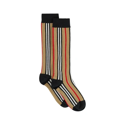 Burberry Kids' Icon Stripe Intarsia Knit Socks In Beige
