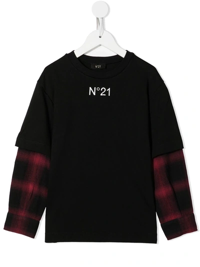 N°21 Kids' Black Logo Check T-shirt