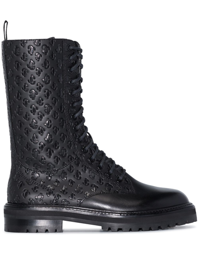 Jimmy Choo Black Cora Monogram Leather Boots