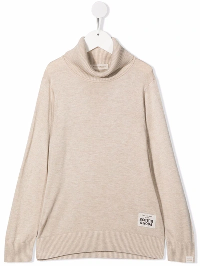 Scotch & Soda Kids' High Neck Knit Jumper Sand Melange In Neutrals