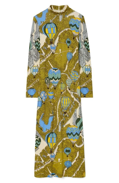Tory Burch Printed Mock Neck Long Sleeve Midi Dress In Balloons In The Sky  | ModeSens