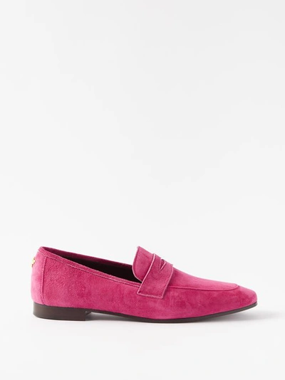 Bougeotte Suede Flat Penny Loafers In Pink Taffy