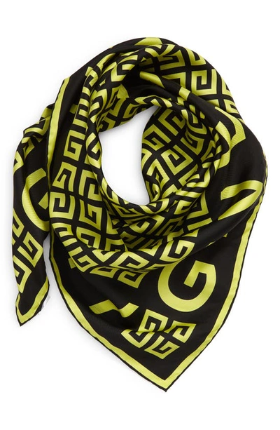 Givenchy Womens Black/fluo Yellow 4g Logo-print Silk Twill Scarf