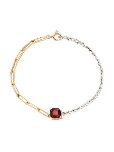 Yvonne Léon 18k White And Yellow Gold Solitaire Garnet Bracelet