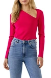 Endless Rose Asymmetric Neck Long Sleeve Knit Top In Fuchsia