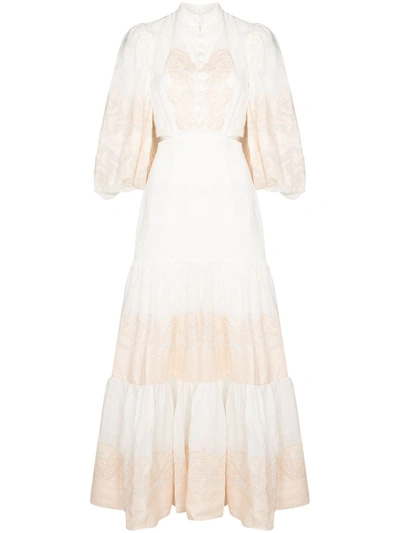 Alemais Burning Love Appliquéd Ramie Maxi Dress In Off White