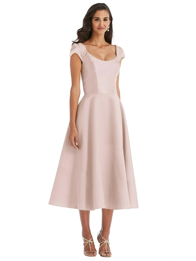 Alfred Sung Cap Sleeve Full Skirt Satin Midi Cocktail Dress In Grey