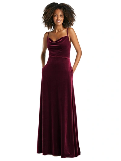 After Six Dessy Collection Cowl-neck Velvet Maxi Dress With Pockets In Red