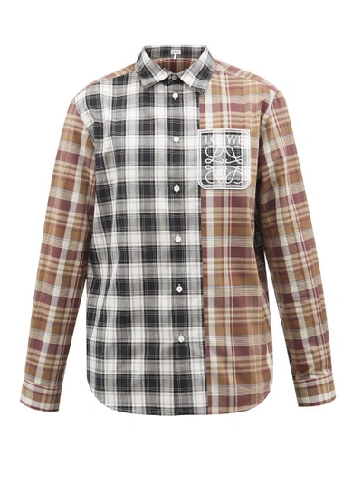 Loewe Patchwork Plaid Cotton Shirt In Brown