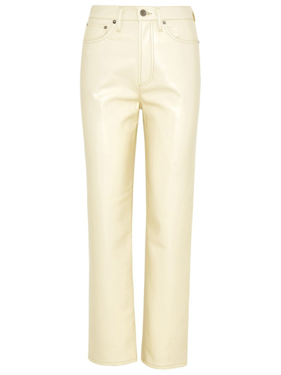 Agolde Beige Recycled Leather 90's Pinch Waist Pants In White