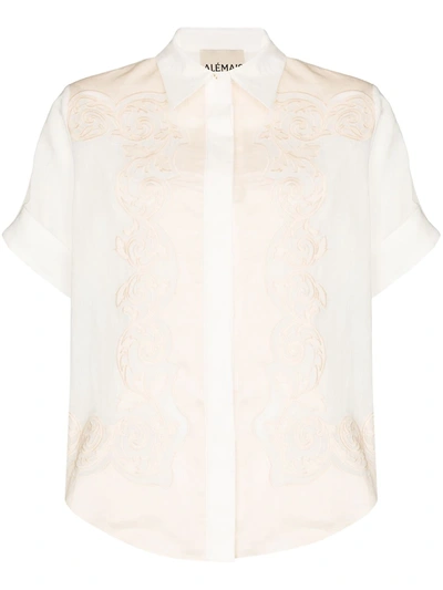 Alemais Burning Love Appliquéd Ramie Shirt In Off White