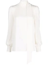 Valentino Tie-neck Long-sleeved Silk Blouse In Ivory