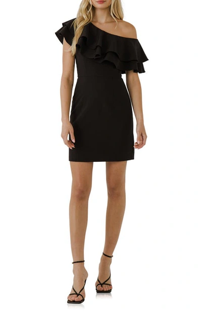 Endless Rose Off-the-shoulder Ruffle Mini Dress In Black