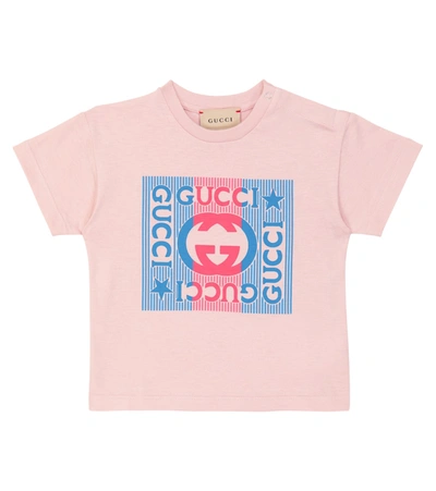 Gucci Pink T-shirt For Babykids With Red And Blue Logo In Rosa