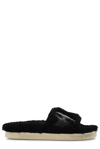 Golden Goose Poolstar Leather-trimmed Shearling Slides In Black