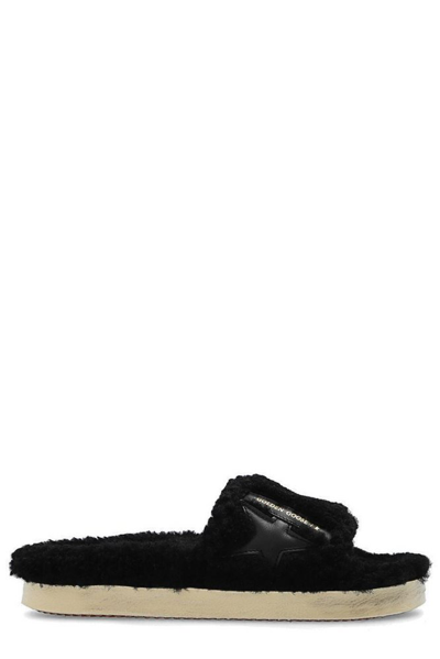 Golden Goose Poolstar Leather-trimmed Shearling Slides In Black