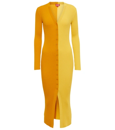 Staud Shoko Long Sleeve Color Block Sweater Dress In Yellow