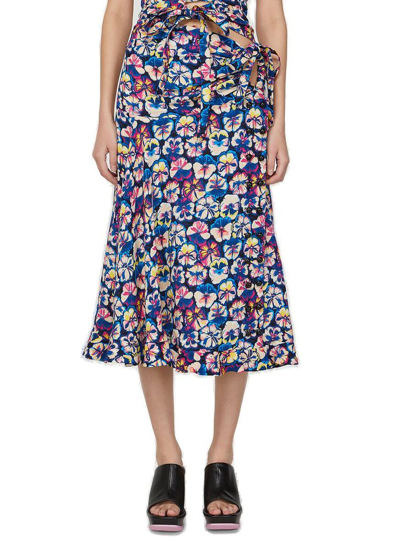 Paco Rabanne Floral Printed Ruffle Hem Midi Skirt In Multi