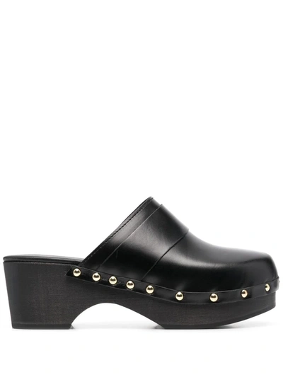 Aeyde Bibi' Studded Welt Chunky Heel Leather Clogs In Black