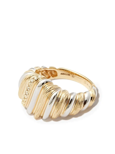 Yvonne Léon 9k Yellow And White Gold Gaufrette Diamond Signet Ring
