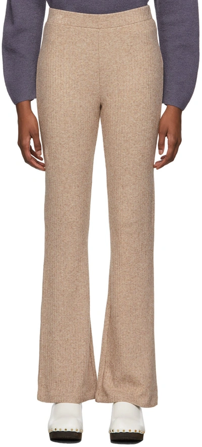 Vince Beige Rib Flared Trousers In Brown