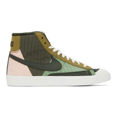 Nike Mens Sequoia Med Olive Brown Blazer 77 Quilted Canvas High-top Trainers 9 In Sequoia/sequoia-medi
