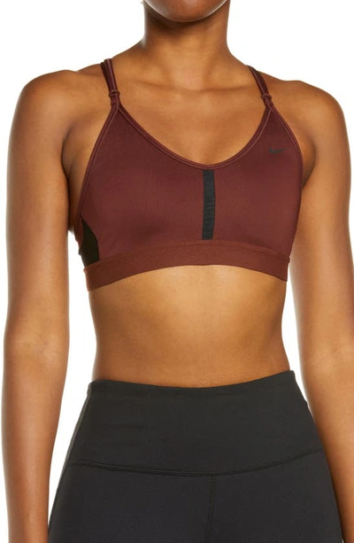 Nike Indy Mesh Inset Sports Bra In Bronze Eclipse/ Black/ Black