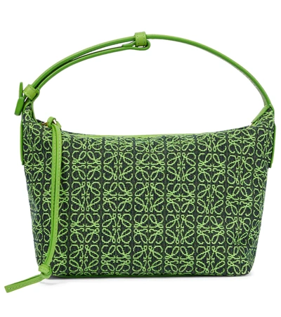 Loewe Cubi Anagram Small Leather-trimmed Logo-jacquard Tote In Green