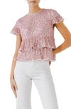 Endless Rose Sequins Baby Doll Top With Mesh In Pink