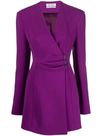 Attico Jacquelne Long Sleeve Double Satin Wrap Minidress In Purple