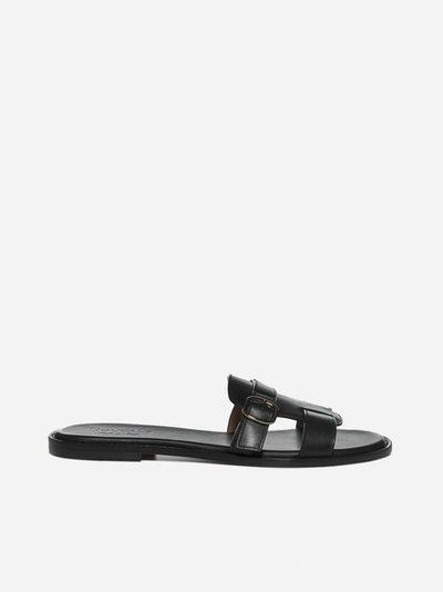 Doucal's Leather Flat Sandals In Black