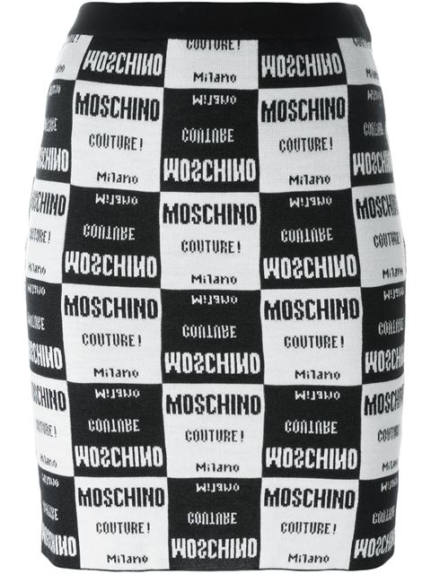 Moschino Knit Checked Skirt In Black | ModeSens