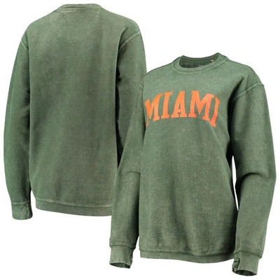 Pressbox Women's Green Miami Hurricanes Comfy Cord Vintage-like Wash Basic Arch Pullover Sweatshirt