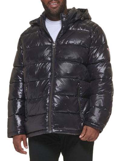 Guess Men's Holographic Hooded Puffer Jacket In Black