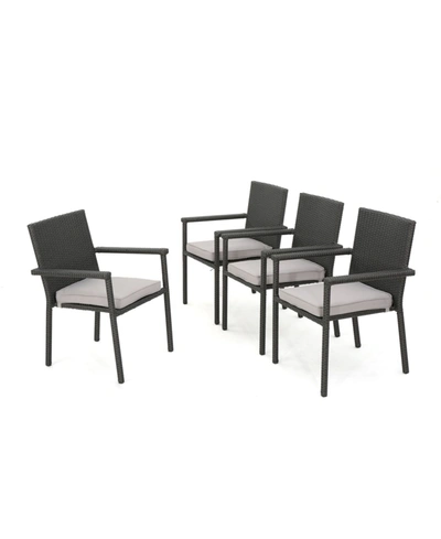 Noble House San Pico Outdoor Armed Dining Chairs With Cushions, Set Of 4 In Gray