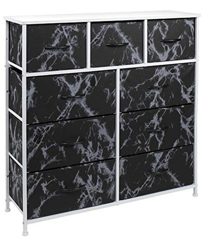 Sorbus 9-drawers Chest Dresser In White Frame/black Marble