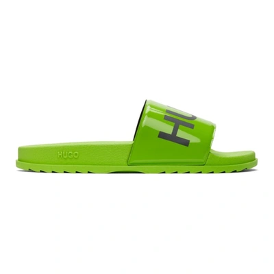 Hugo Green Plastic Match Slide Sandals In 329 Bright Green