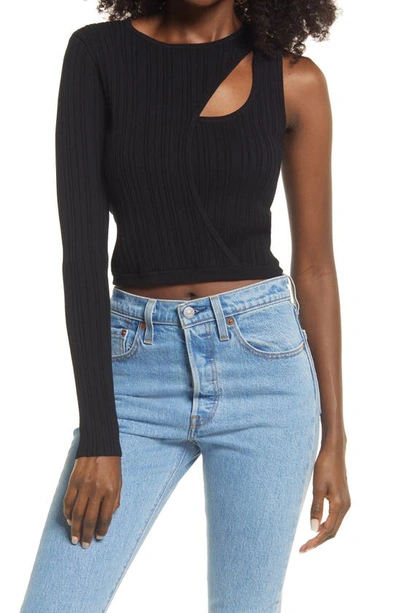 Open Edit Asymmetric Keyhole One Sleeve Jumper In Black